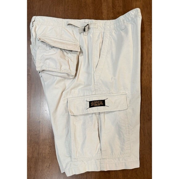Polo Jeans Co Ralph Lauren Cargo Shorts Mens 36 Beige Ripstop Utility Pockets - Picture 1 of 10